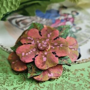 Handmade Genuine Leather Pink Floral Dog Collar Charm -Pet Accessory NEW